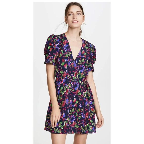Saloni Womens Lea Floral Wrap Mini Dress Multicolor Sz 2 | Feminine‎ Colorful - Picture 1 of 16